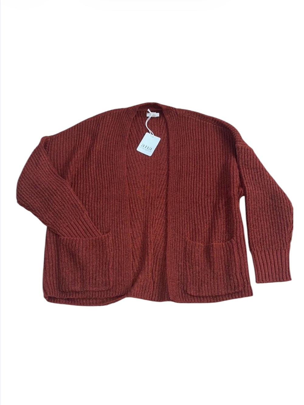 A.N.A Chunky Knit Open Cardigan Autumn Russet PM NWT
